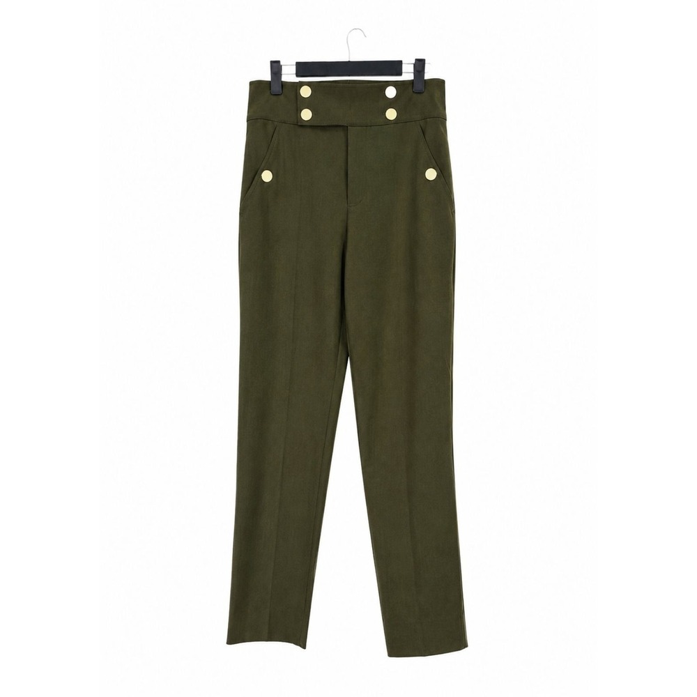 Club Monaco Womens Size 0 Army Green Pants Gold Buttons Pockets Nautical U3